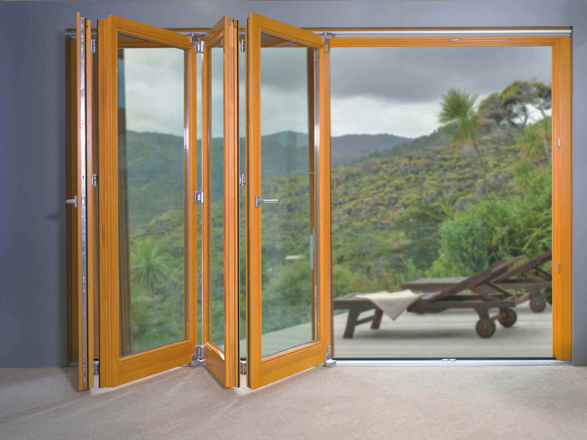 Drewniano-aluminiowe drzwi harmonijkowe Patio FS.
